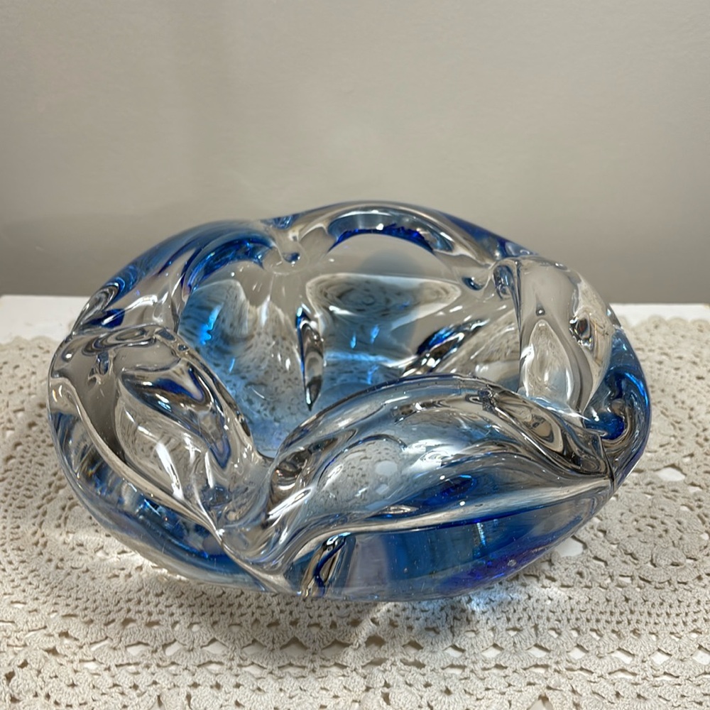 Large Hand Blown Glass Cigar Ashtray